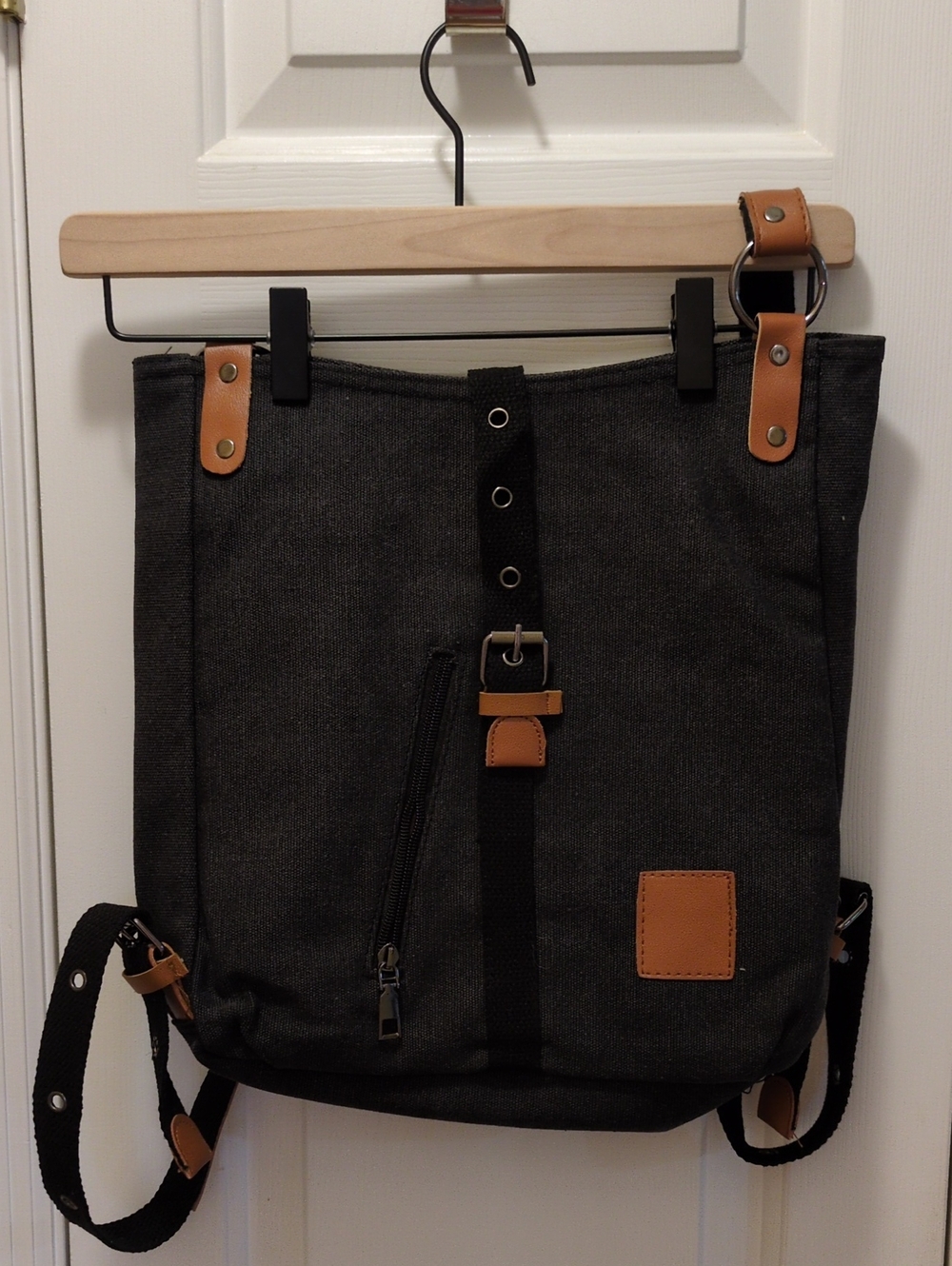 Canvas Roll-Top Backpack with Tan Trim - Unbranded